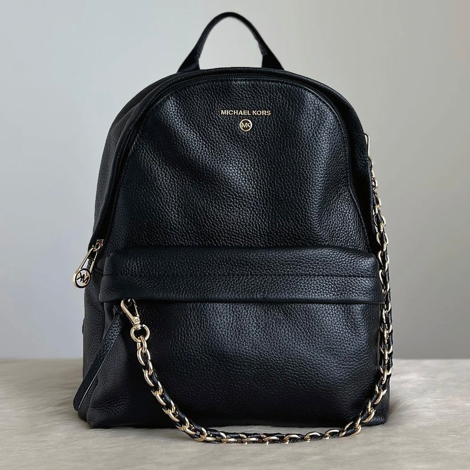 Michael Kors Black Leather Chain Detail Backpack Like New