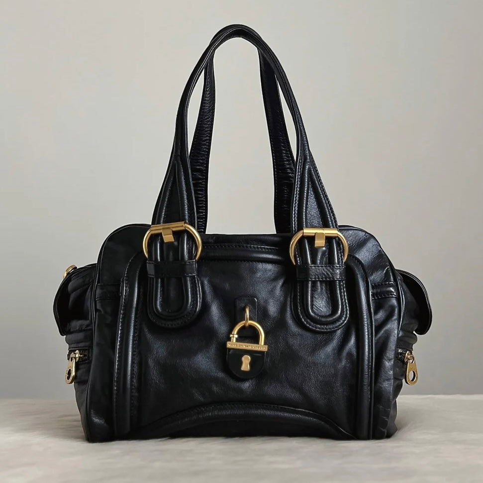 Marc Jacobs Black Leather Padlock Detail Triple Compartment Shoulder Bag Excellent