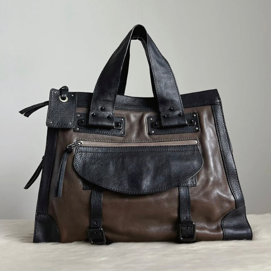 Chloe Tri-Tone Leather Front Detail Oversized Tote Bag