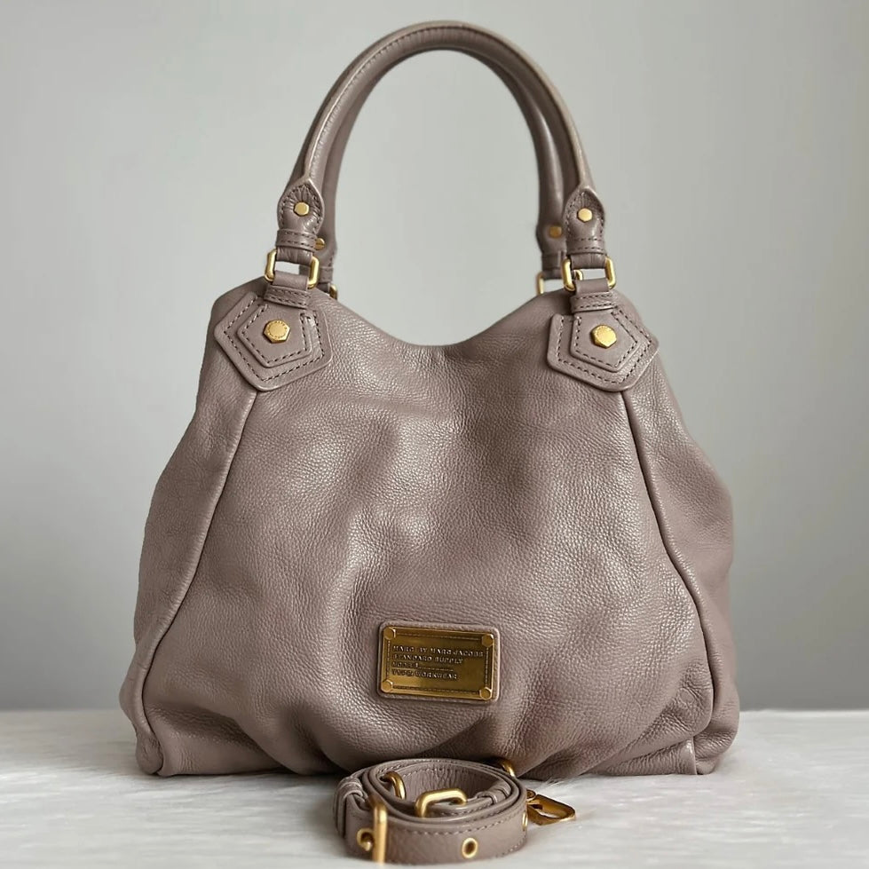 Marc Jacobs Taupe Leather Logo Detail 2 Way Shoulder Bag Like New