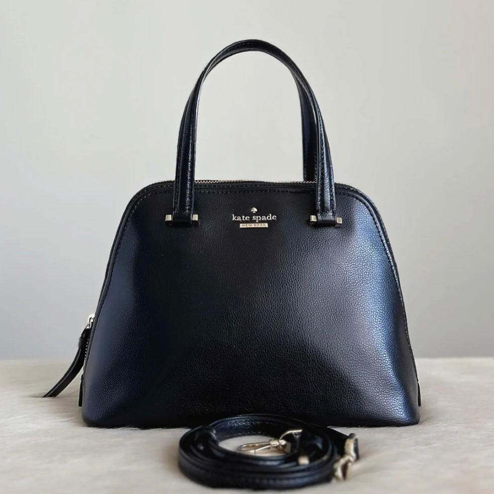 Kate Spade Black Leather Front Logo 2 Way Shoulder Bag Like New