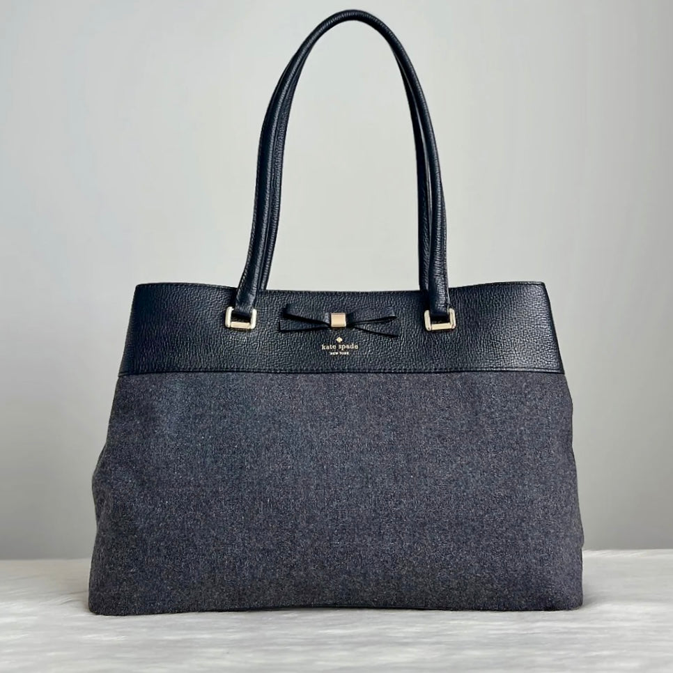 Kate Spade Leather Wool Patchwork Triple Compartment Shoulder Bag Like New