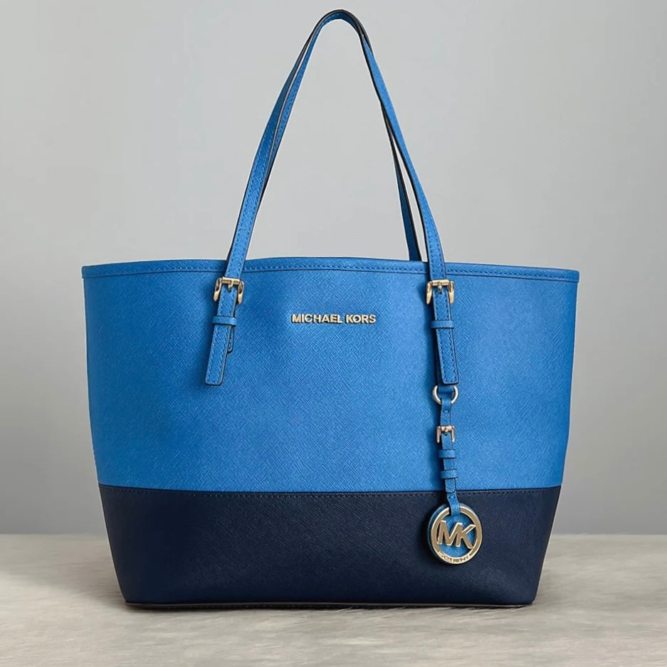 Michael Kors Two Tone Leather MK Charm Carryall Shoulder Bag Excellent