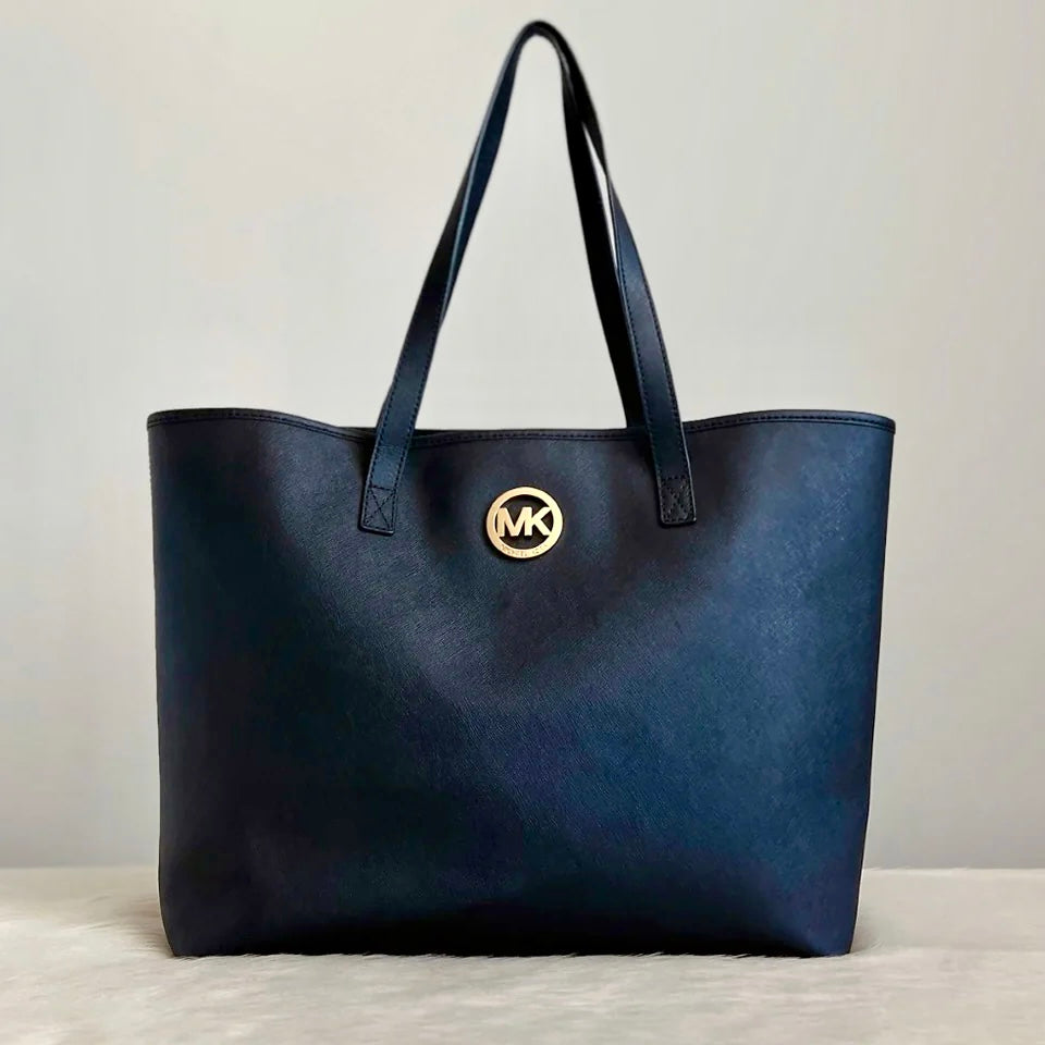 Michael Kors Black Leather MK Logo Large Shoulder Bag Excellent