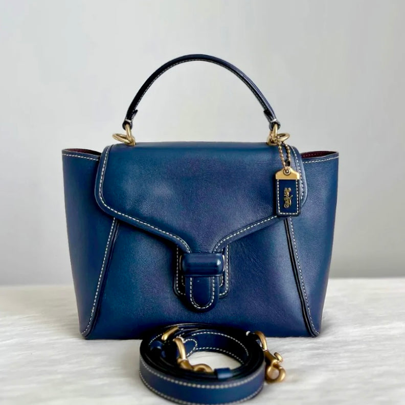 Coach Navy Leather Buckle Flap 2 Way Shoulder Bag Excellent