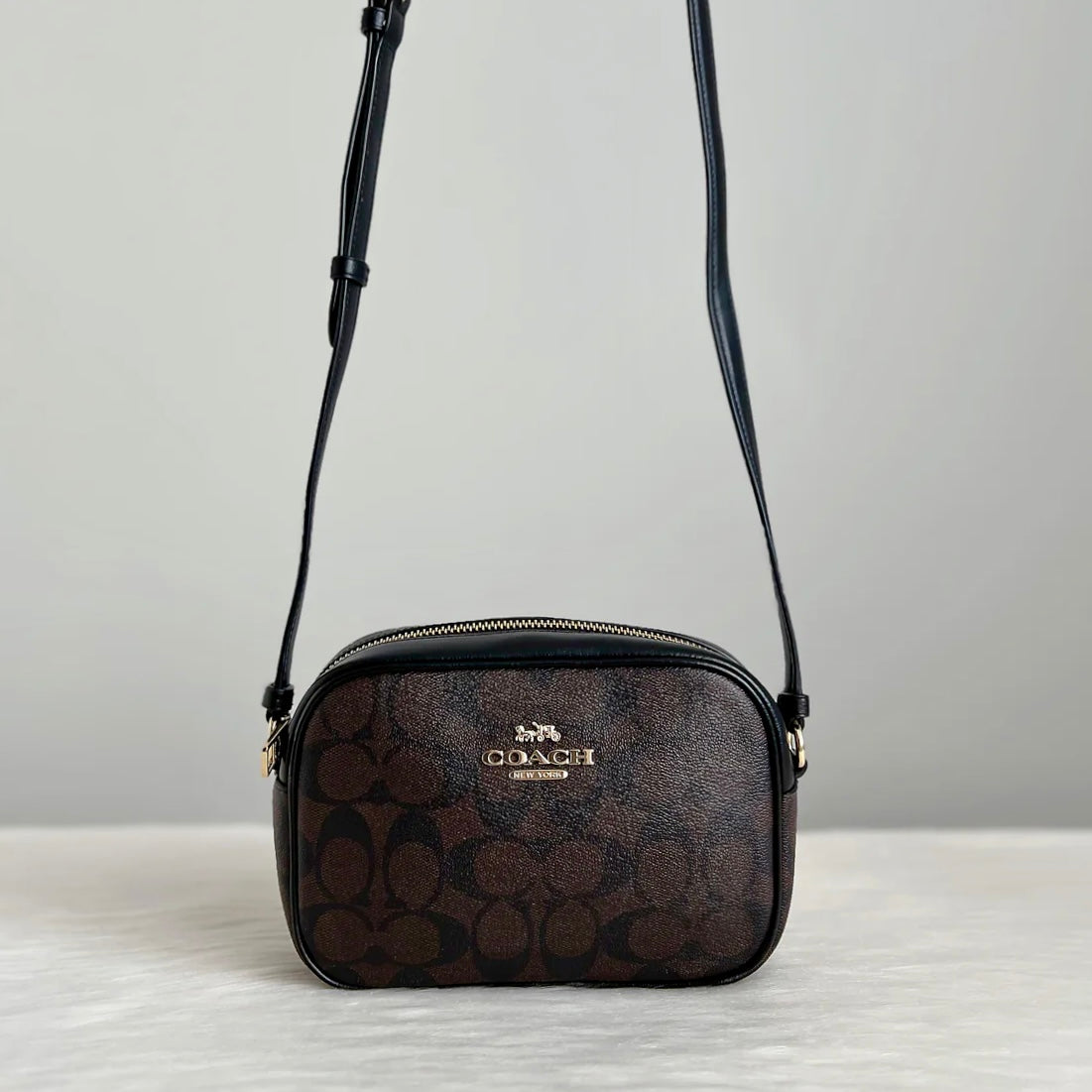 Coach Black Leather Monogram Front Logo Small Crossbody Shoulder Bag Like New