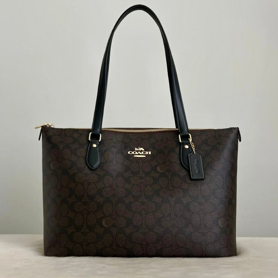 Coach Black Leather Monogram Career Large Shoulder Bag Like New