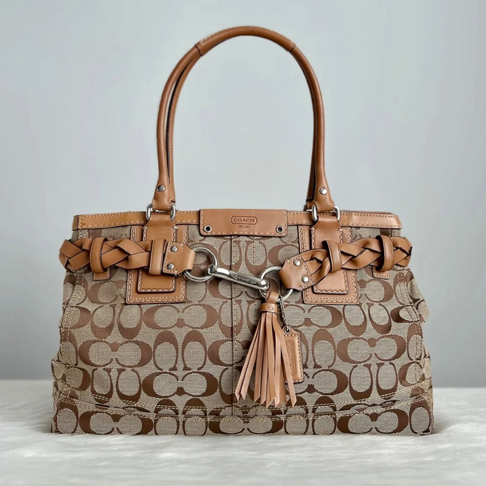 Coach Caramel Leather Monogram Patchwork Tassel Detail Shoulder Bag Excellent