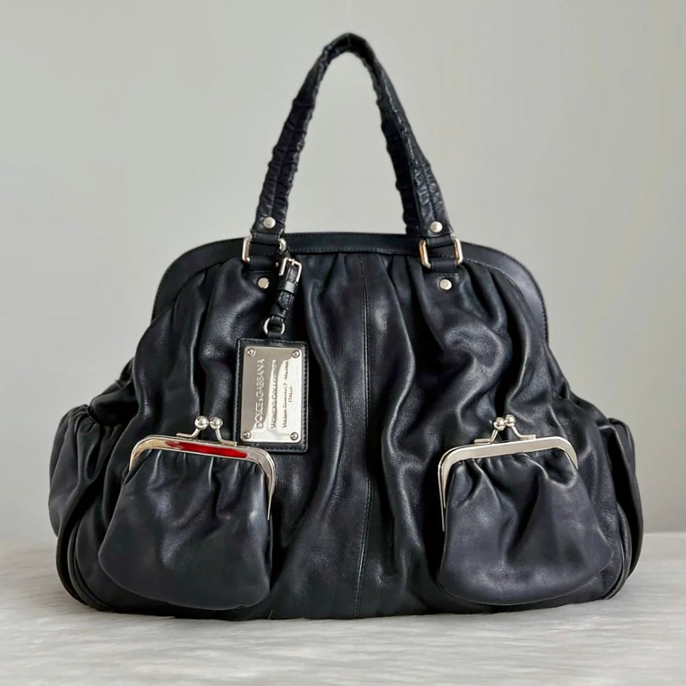 Dolce &amp; Gabbana D&amp;G Black Leather Front Detail Large Tote Bag Excellent