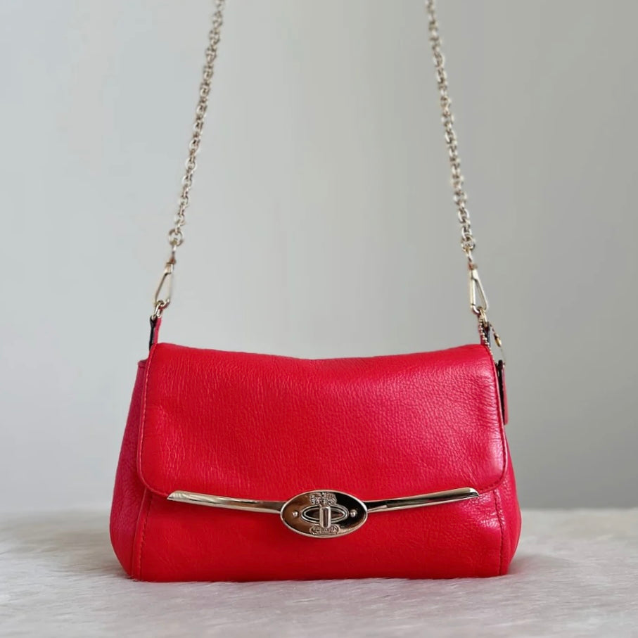 Coach Strawberry Leather Chain Detail Crossbody Shoulder Bag