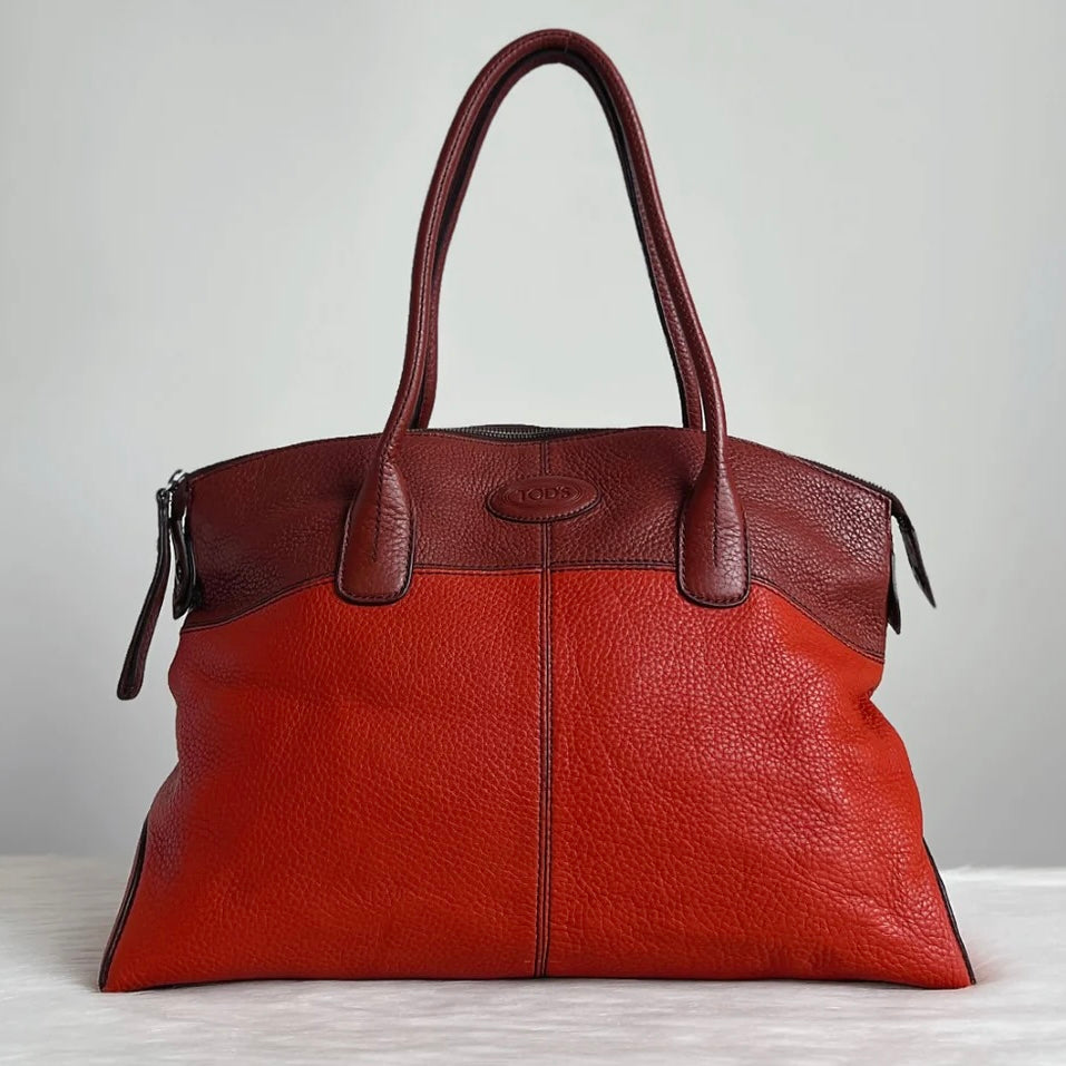 Tod's Two Tone Leather Classic Front Logo Shoulder Bag Excellent