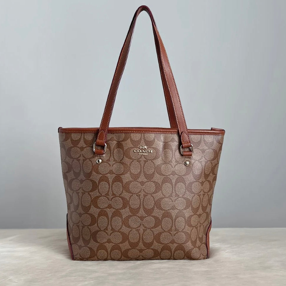 Coach Caramel Leather Monogram Front Logo Carryall Shoulder Bag Excellent