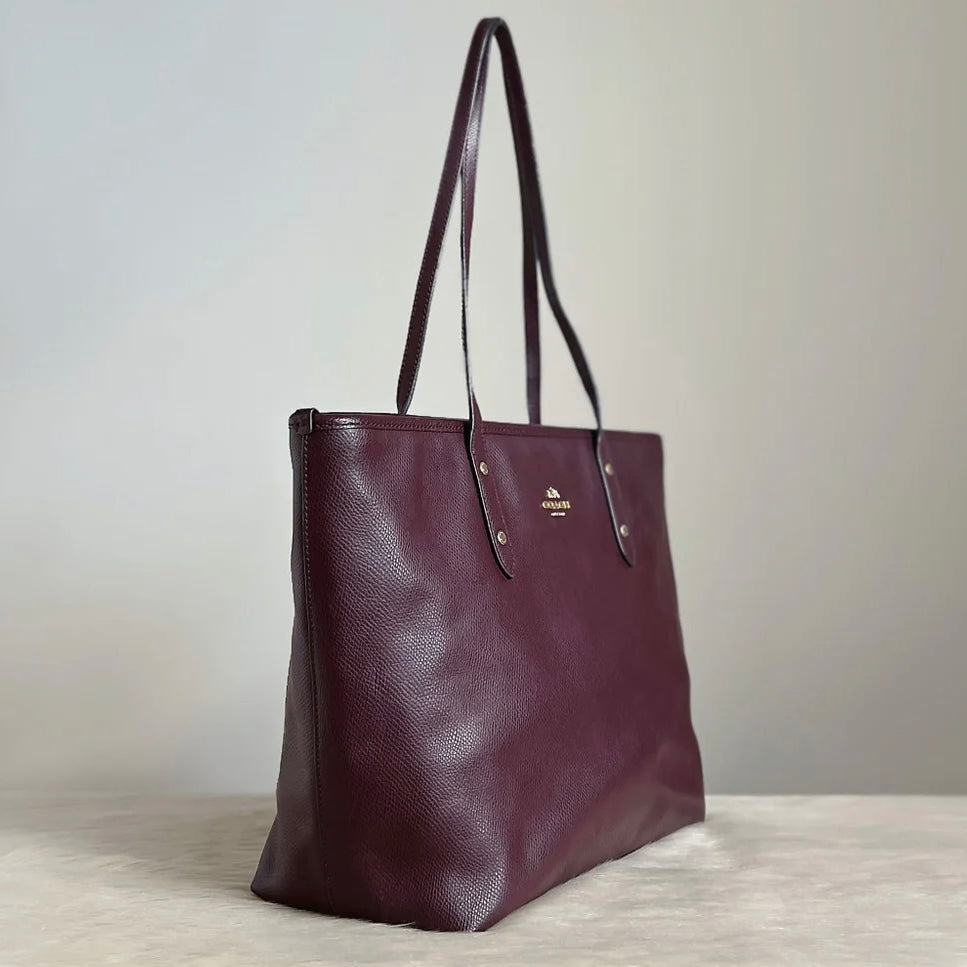 Coach Plum Leather Front Logo Carryall Shoulder Bag