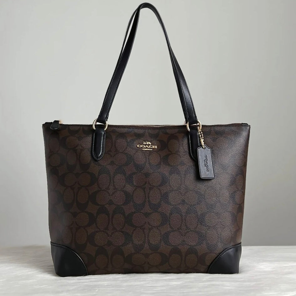Coach Black Leather Monogram Shopper Shoulder Bag Like New