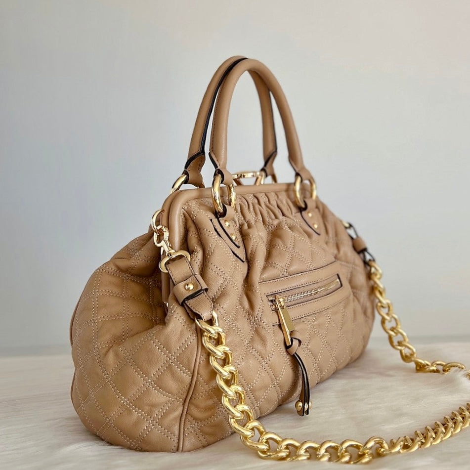 Marc Jacobs Beige Quilted Leather Stam 2 Way Shoulder Bag Like New