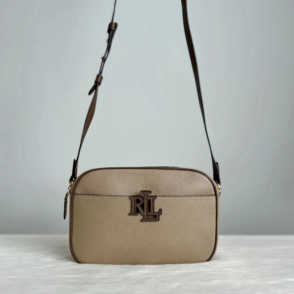 Ralph Lauren Mocca Leather Double Compartment Crossbody Shoulder Bag Like New