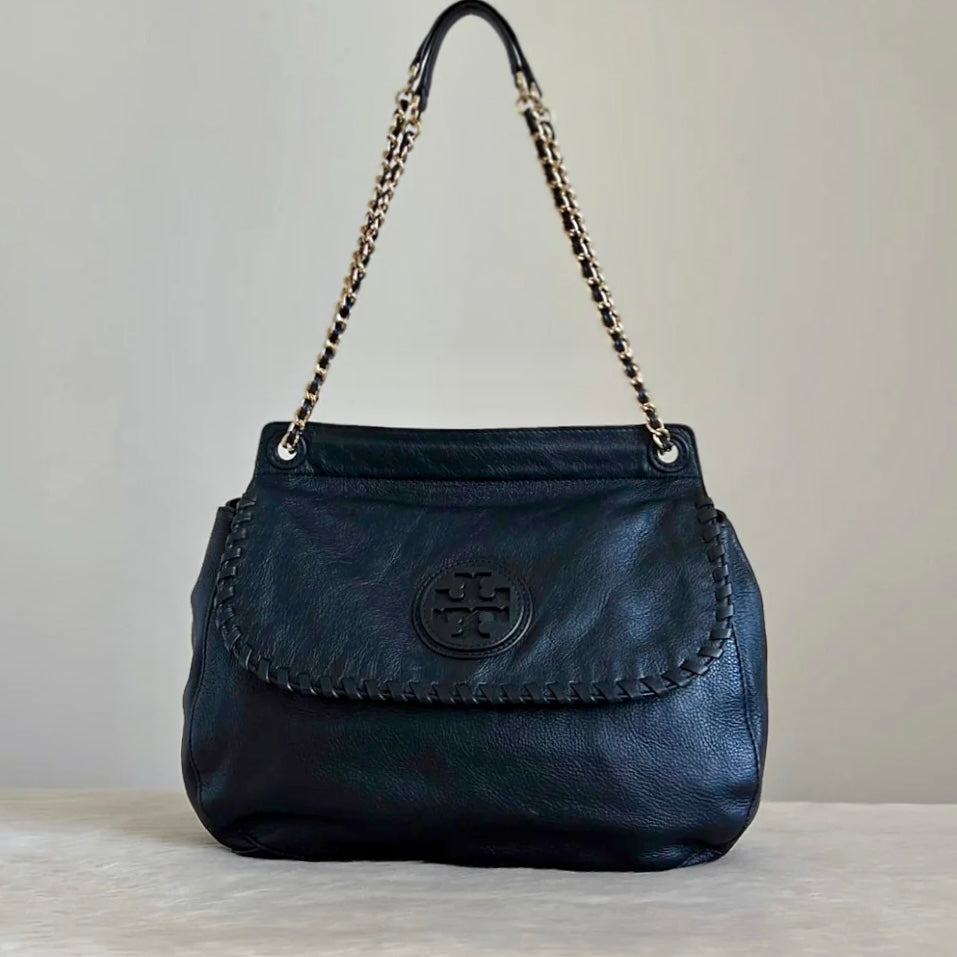 Tory Burch Black Leather Chain Detail 2 Way Shoulder Bag Like New