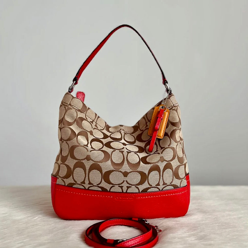 Coach Red Leather Monogram Slouchy 2 Way Shoulder Bag Excellent