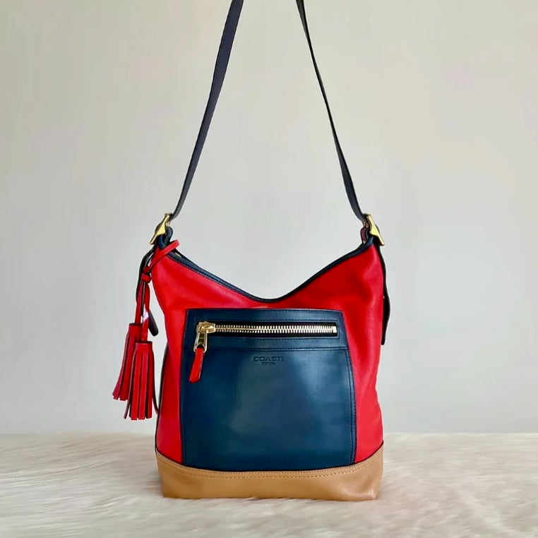 Coach Tri-Tone Leather Patchwork Tassel Charm Crossbody Shoulder Bag Like New