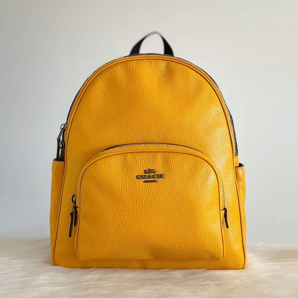 Coach Yellow Leather Front Logo Double Compartment Backpack Like New