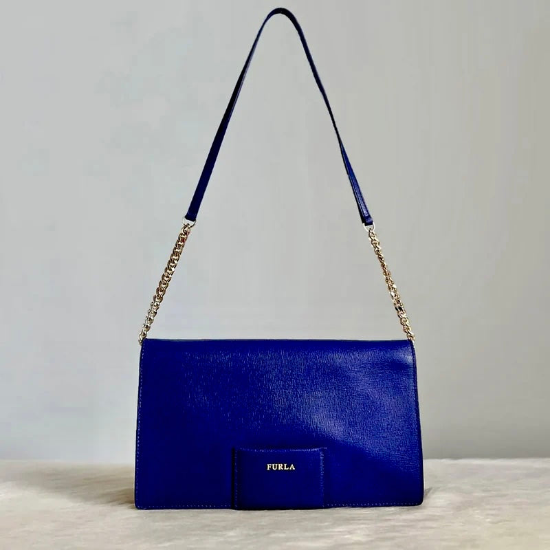 Furla Violet Leather Front Logo Chain Detail Shoulder Bag Like New