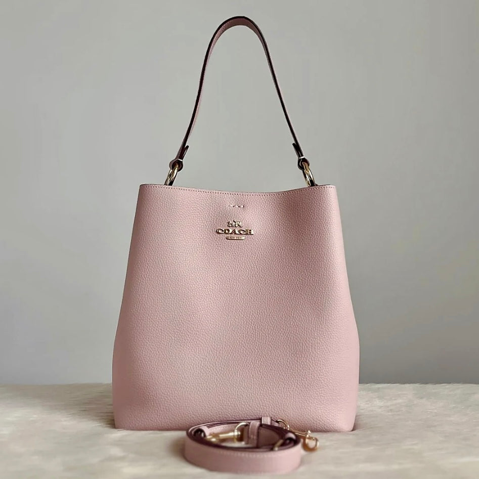 Coach Blush Pink Leather Triple Compartment Bucket 2 Way Shoulder Bag Like New