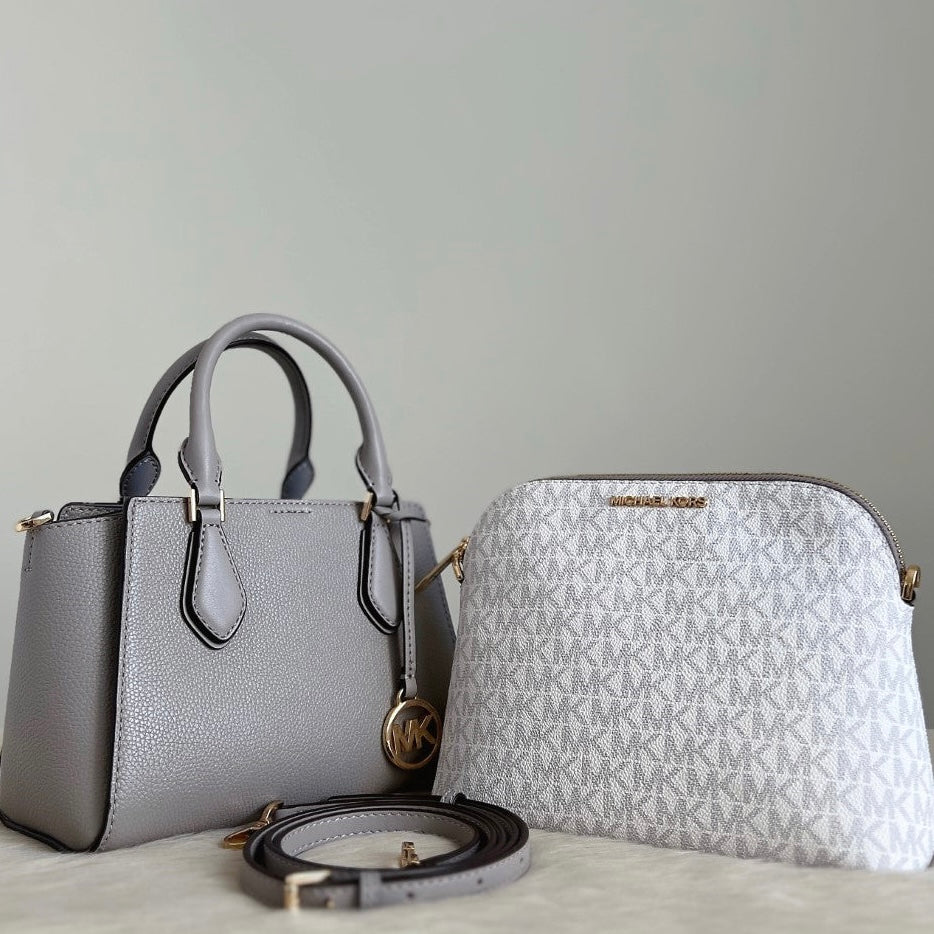 Michael Kors Grey Leather Monogram 2 Way Shoulder Bag 2 in 1 Like New