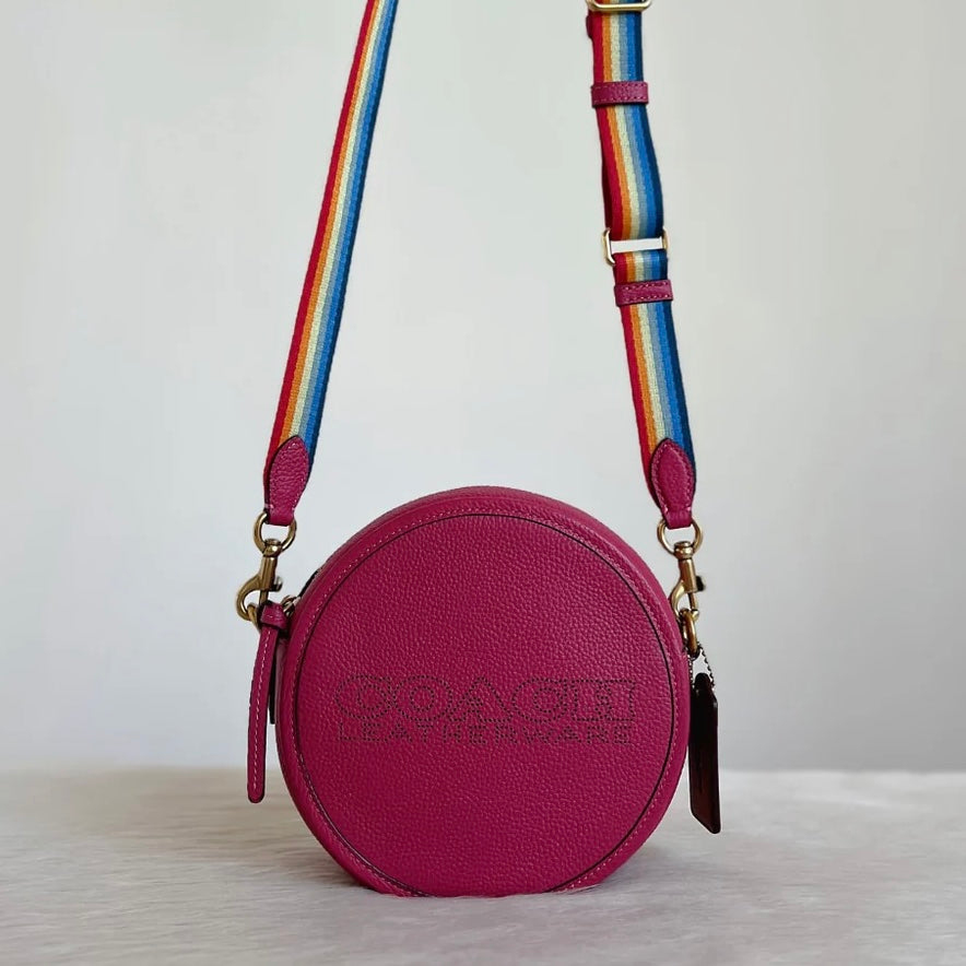 Coach Fuchsia Leather Logo Pattern Playful Crossbody Shoulder Bag Like New