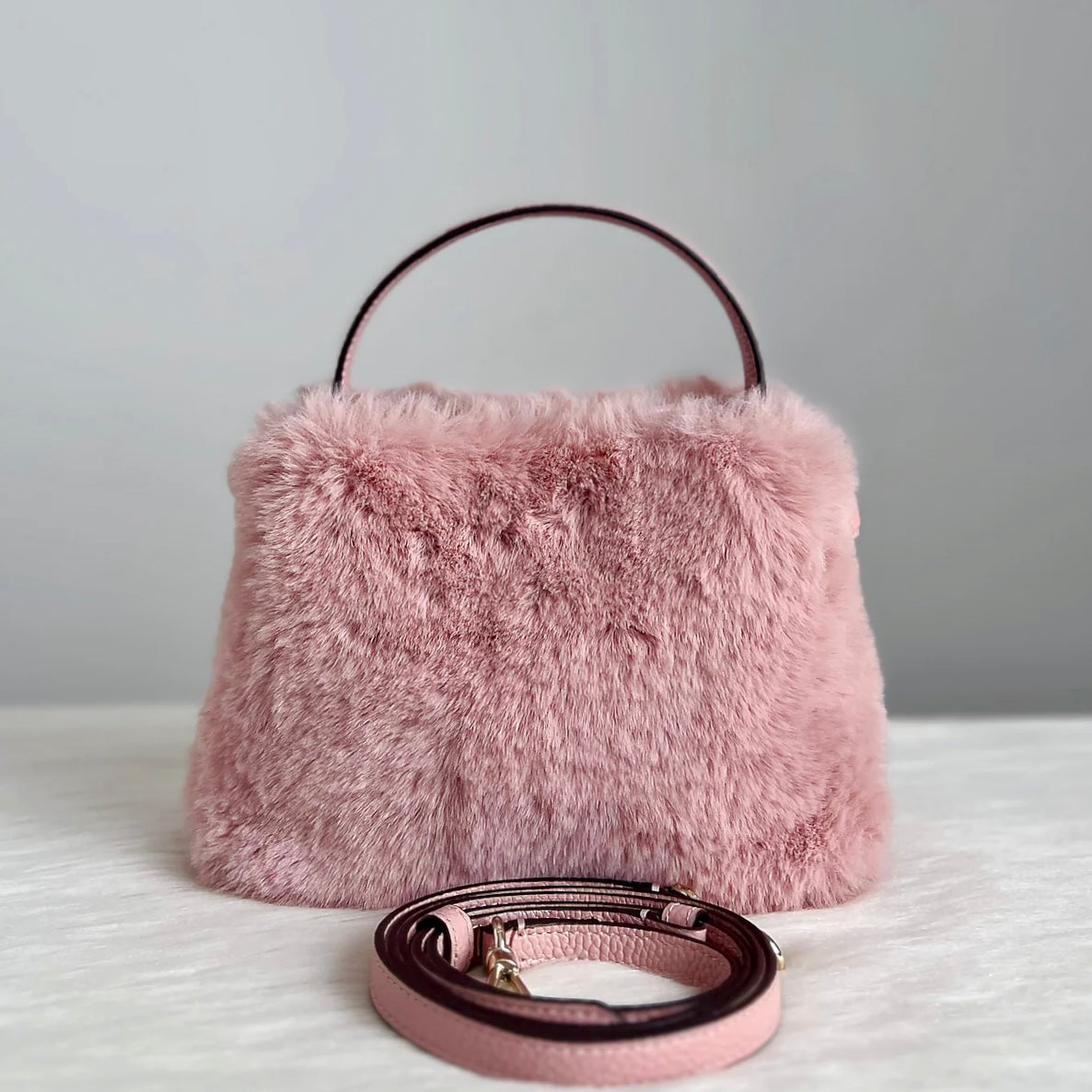 Kate Spade Pink Fur Triple Compartment Small 2 Way Shoulder Bag Like New