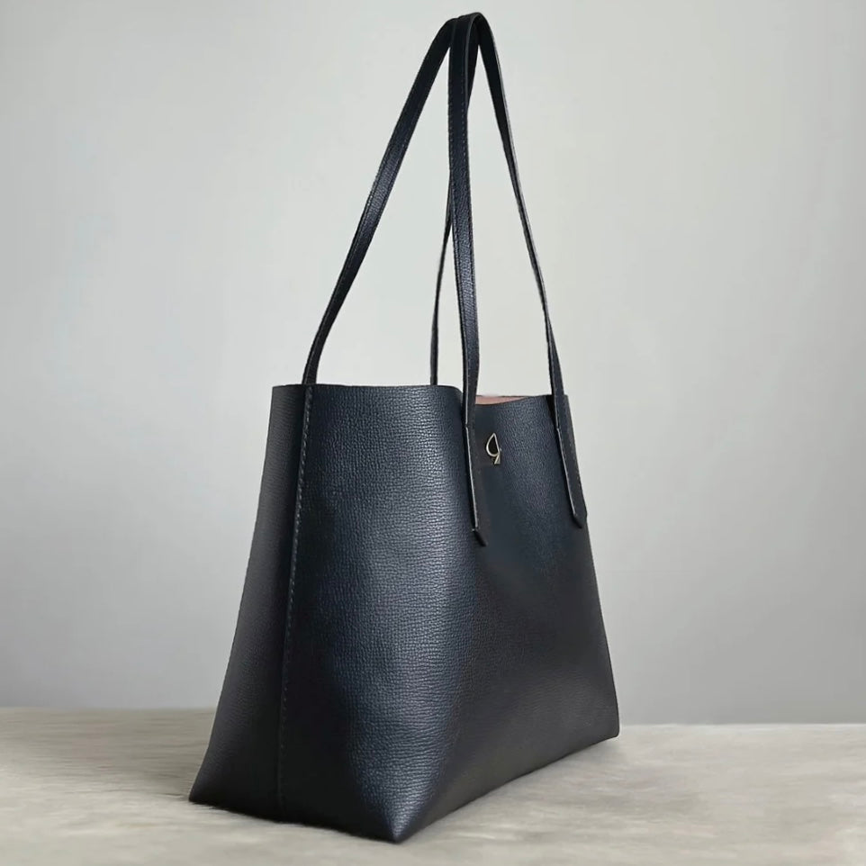 Kate Spade Black Leather Carryall Shoulder Bag + Pouch Like New