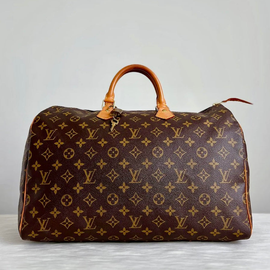 Louis Vuitton Signature Monogram Speedy 40 Large Tote Bag + Lock & Keys Excellent
