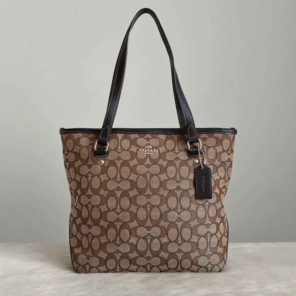 Coach Chocolate Jacquard Leather Monogram Shoulder Bag Excellent