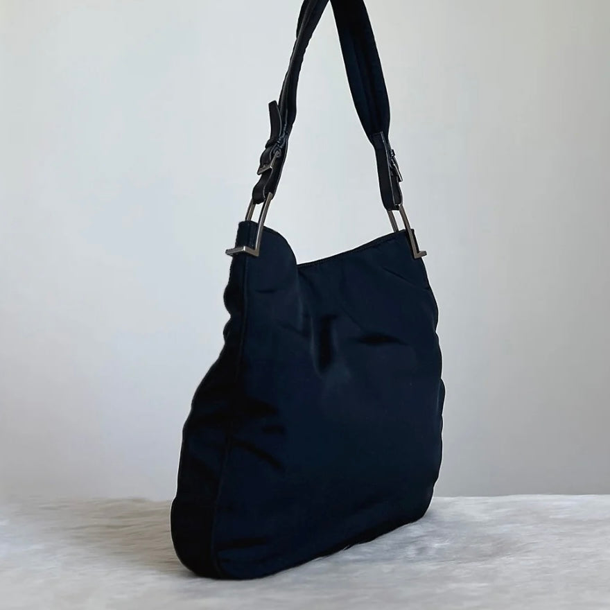 Gucci Black Canvas Slouchy Buckle Strap Shoulder Bag