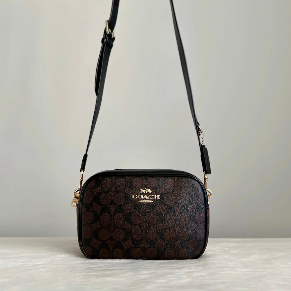 Coach Black Leather Monogram Front Logo Camera Crossbody Shoulder Bag Like New