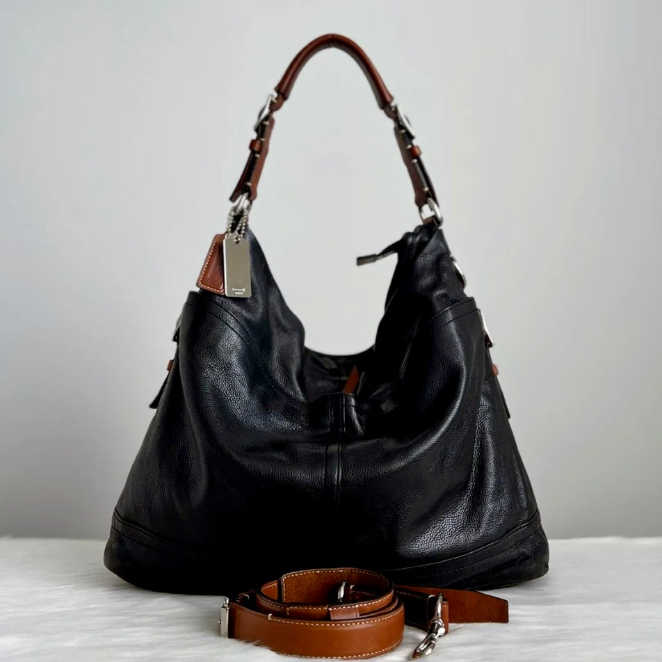 Coach Two Tone Leather Front Detail Slouchy 2 Way Shoulder Bag Excellent