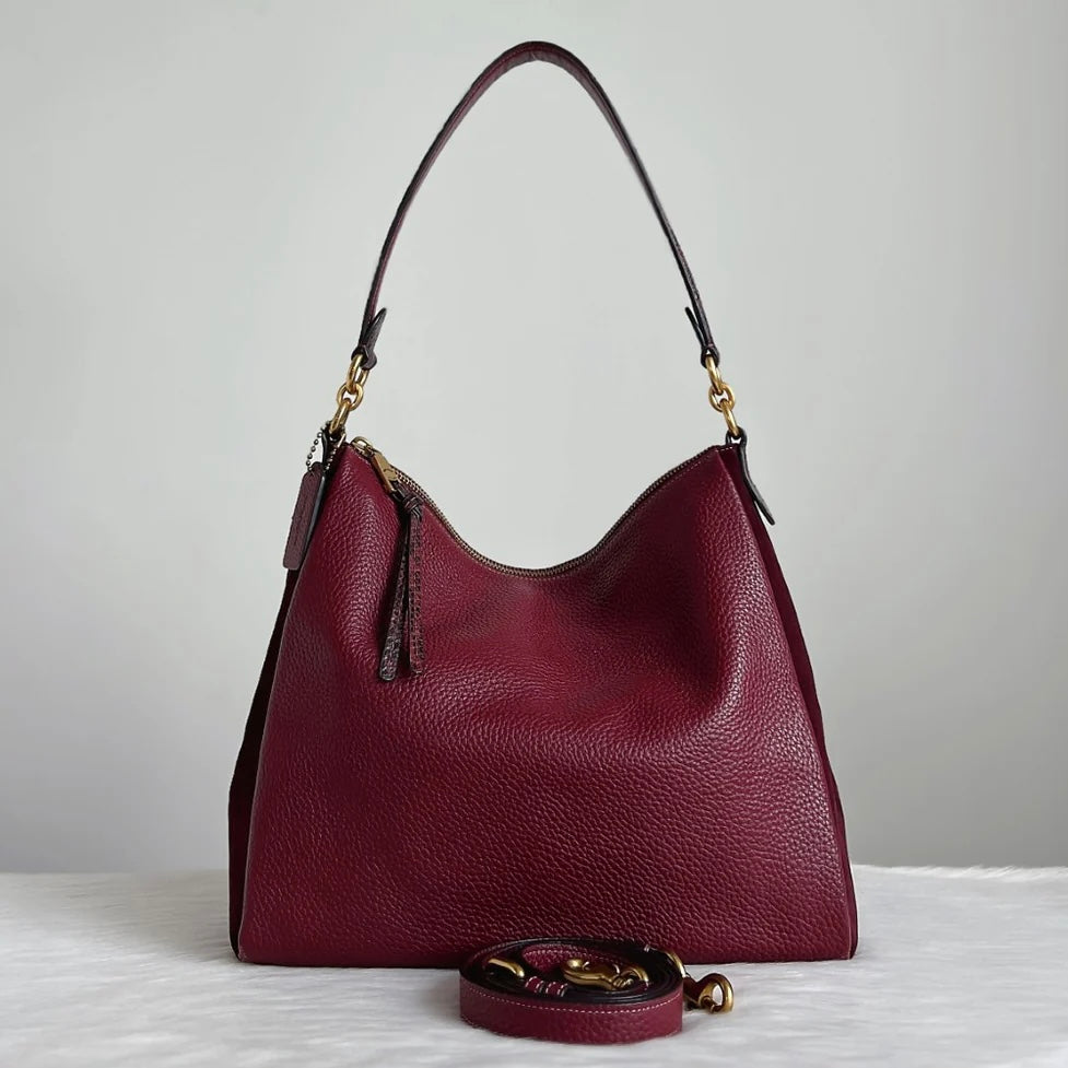 Coach Bordeaux Leather Suede Patchwork Slouchy 2 Way Shoulder Bag Excellent