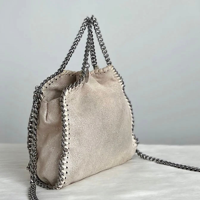 Stella Mccartney Metallic Beige Signature Falabella Mini 2 Way Crossbody Shoulder Bag Excellent