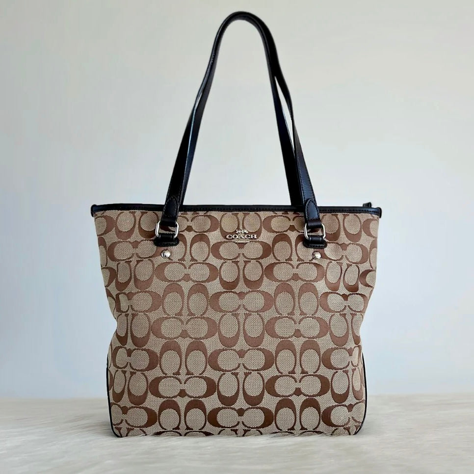 Coach Black Leather Monogram Front Logo Carryall Shoulder Bag Like New