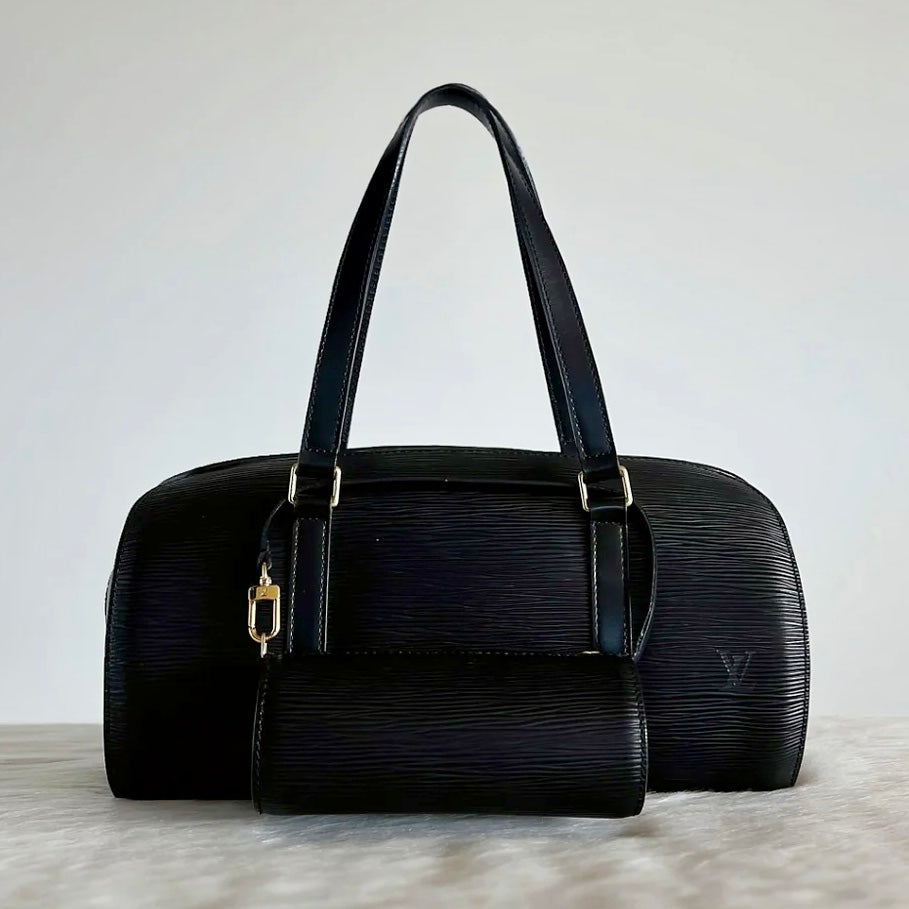 Louis Vuitton Black Epi Leather Soufflot Noir Tote Bag 2 in 1 Excellent