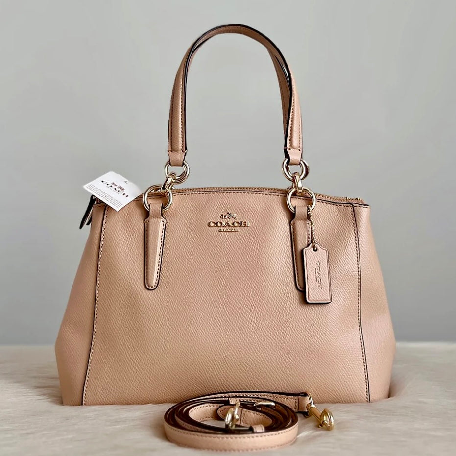 Coach Beige Leather Triple Compartment 2 Way Shoulder Bag New with Tags
