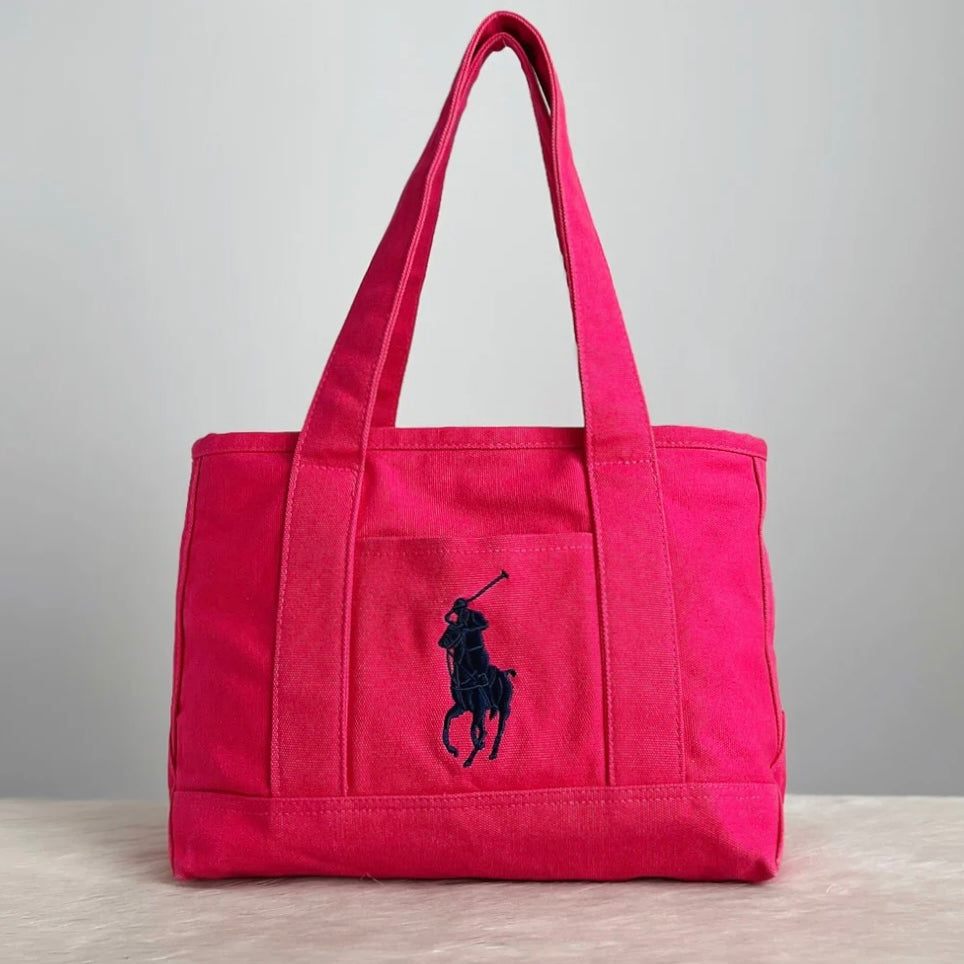 Ralph Lauren Fuchsia Canvas Signature Logo Shoulder Bag