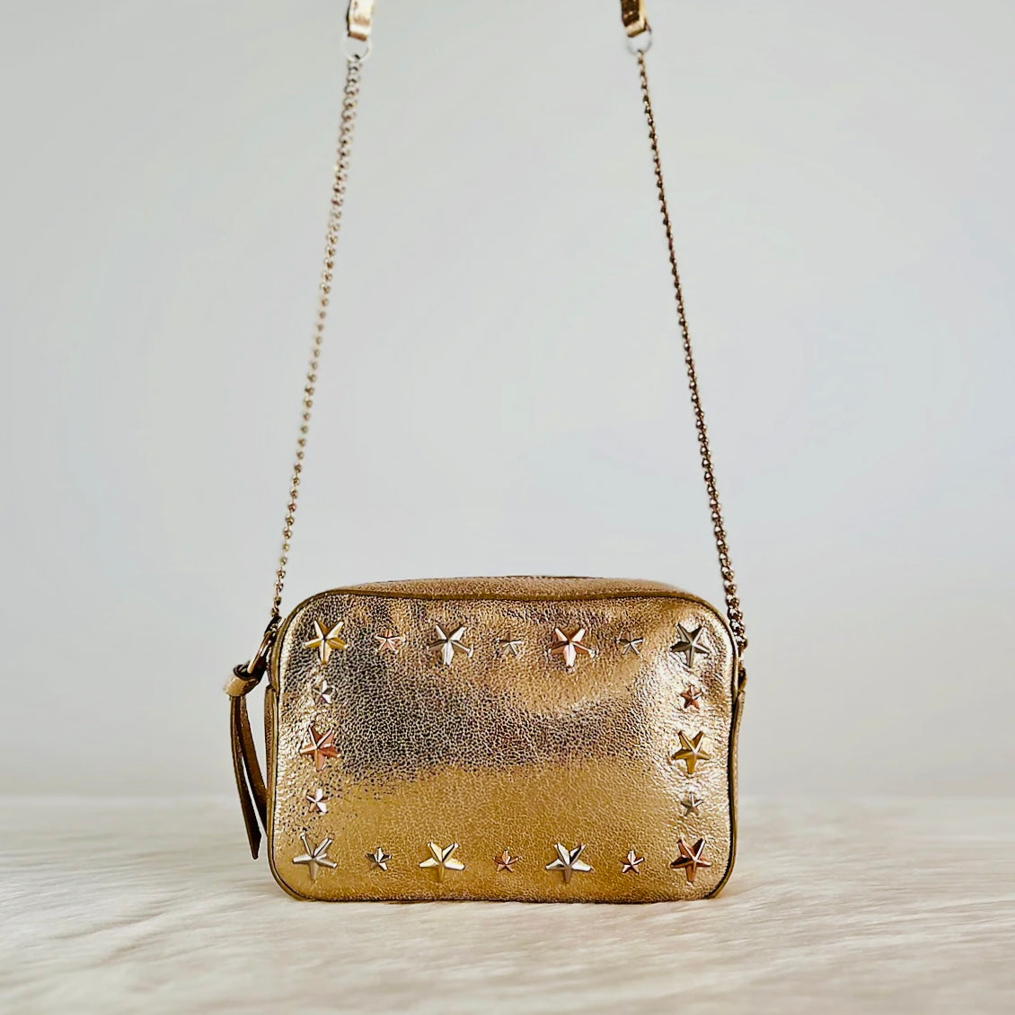 Jimmy Choo Metallic Gold Leather Star Detail Crossbody Shoulder Bag Excellent