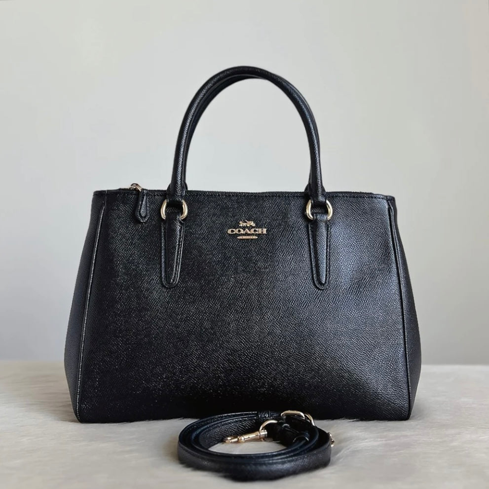 Coach Black Leather Triple Compartment 2 Way Shoulder Bag Excellent