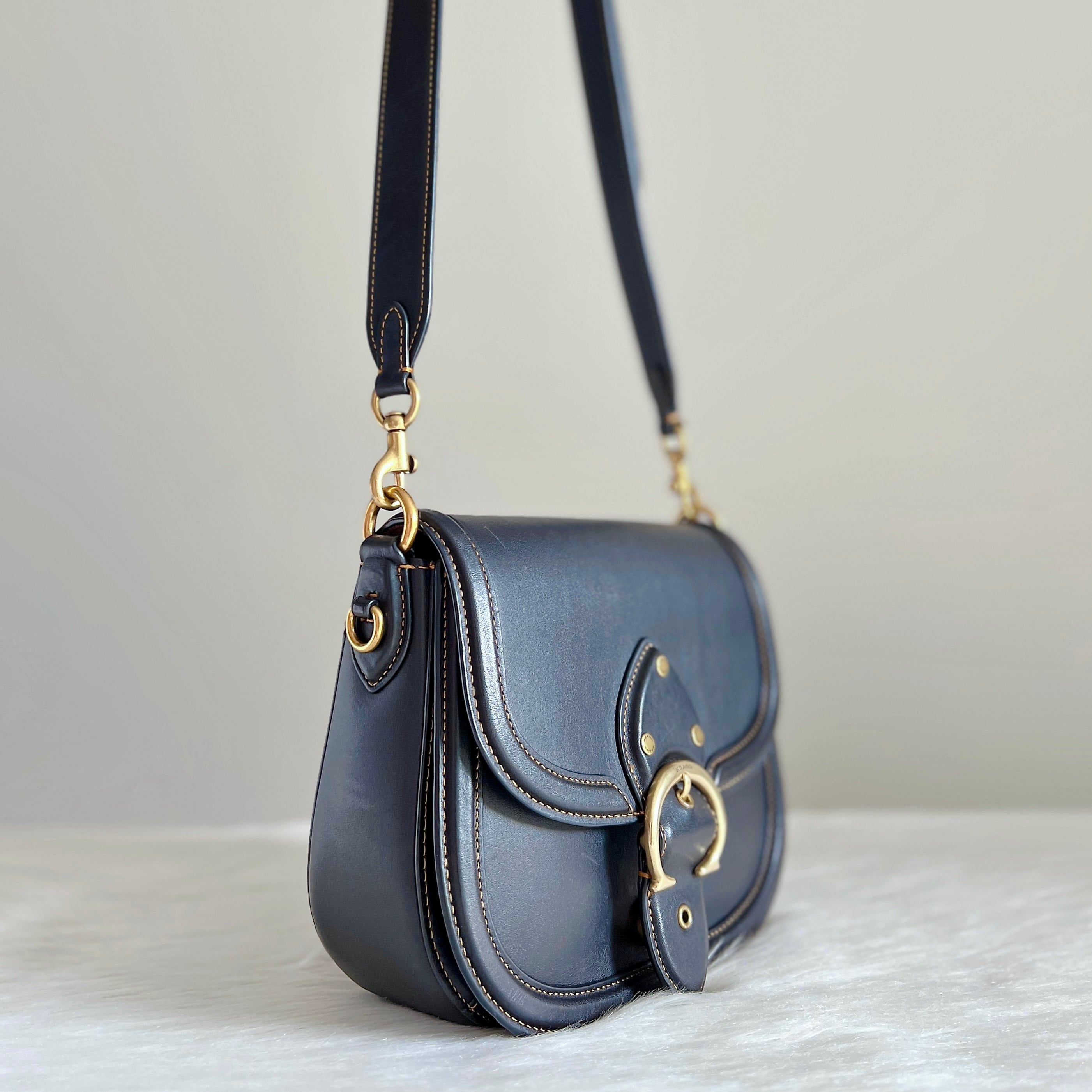 Coach Black Leather Buckle Flap Crossbody Shoulder Bag Excellent