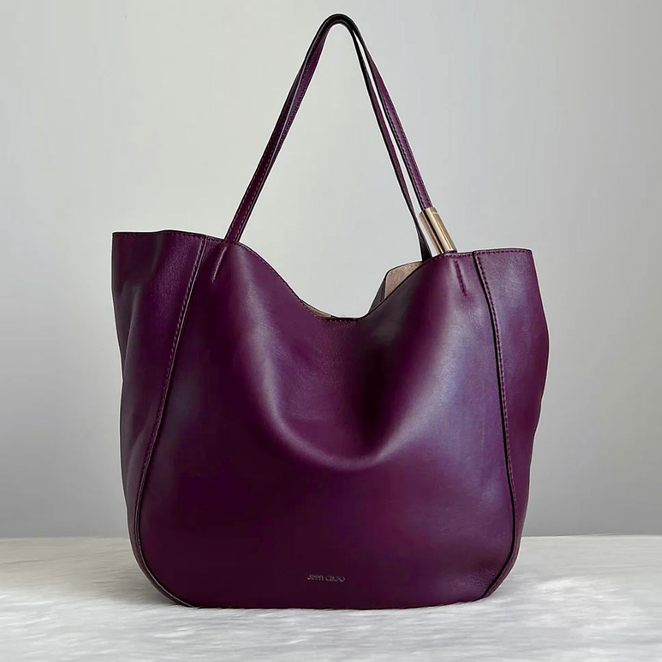 Jimmy Choo Burgundy Leather Slouchy Carryall Shoulder Bag Excellent