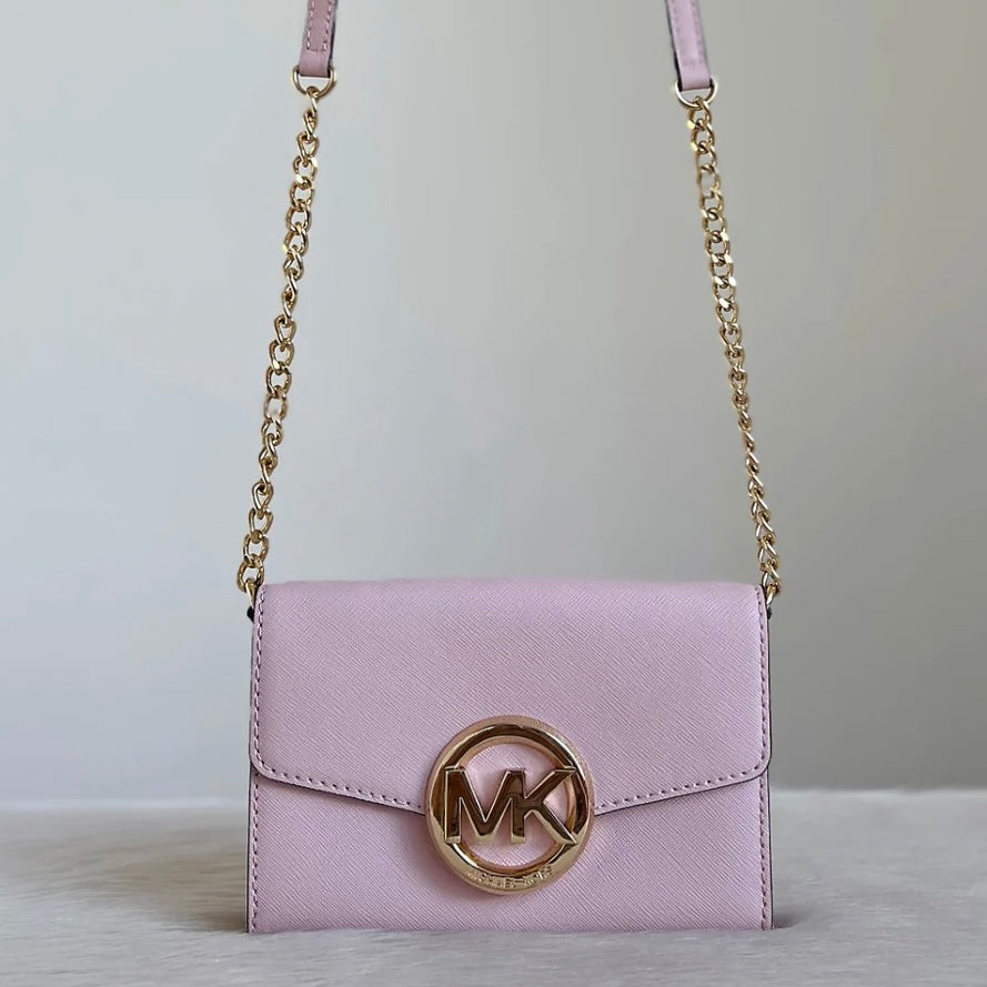 Michael Kors Pink Leather Gold Chain Detail Crossbody Shoulder Bag Excellent