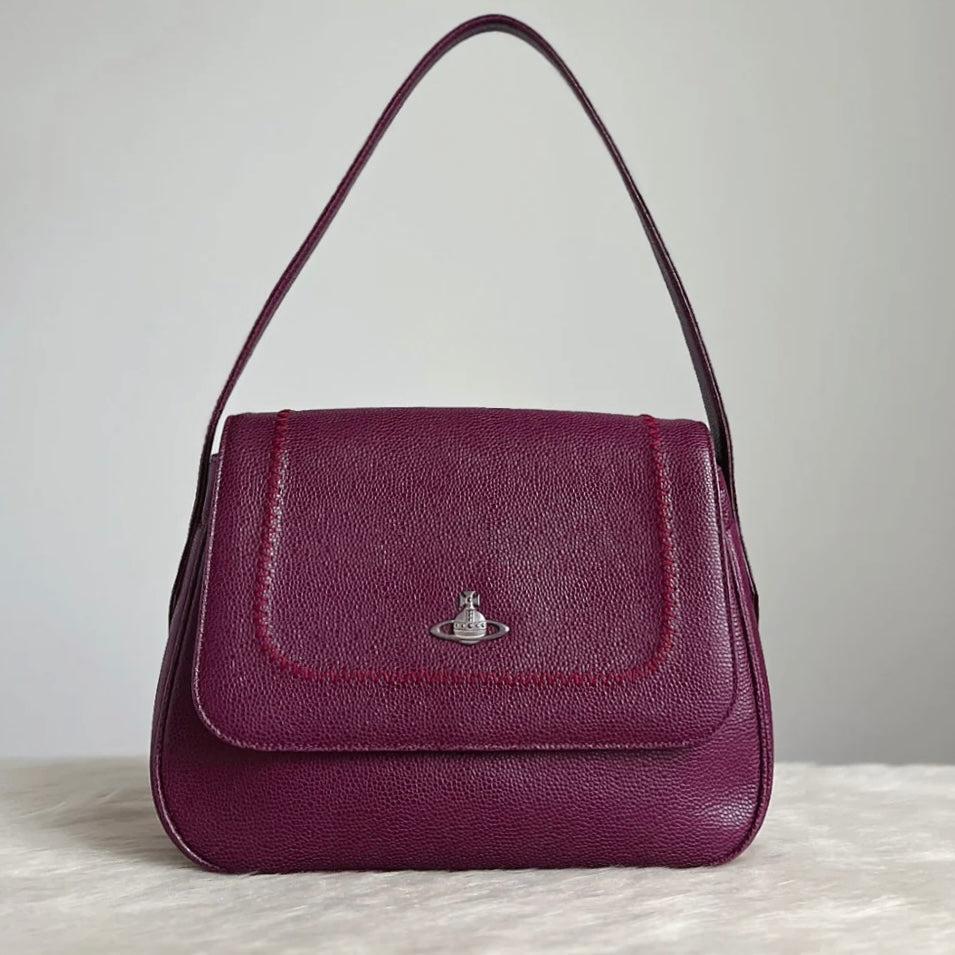 Vivienne Westwood Plum Leather Front Logo Shoulder Bag Excellent