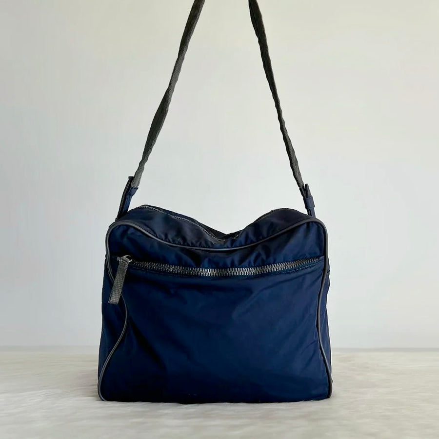 Prada Navy Sports Messenger Double Compartment Carryall Shoulder Bag