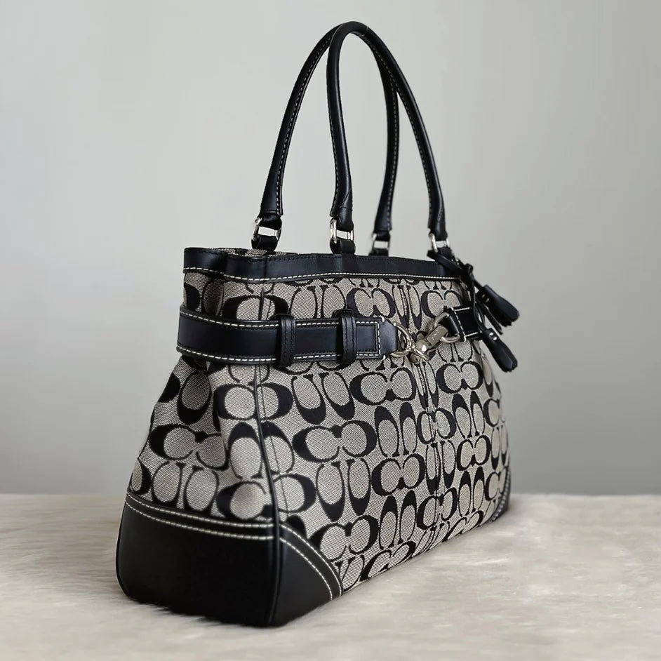 Coach Black Leather Monogram Patchwork Tassel Detail Shoulder Bag