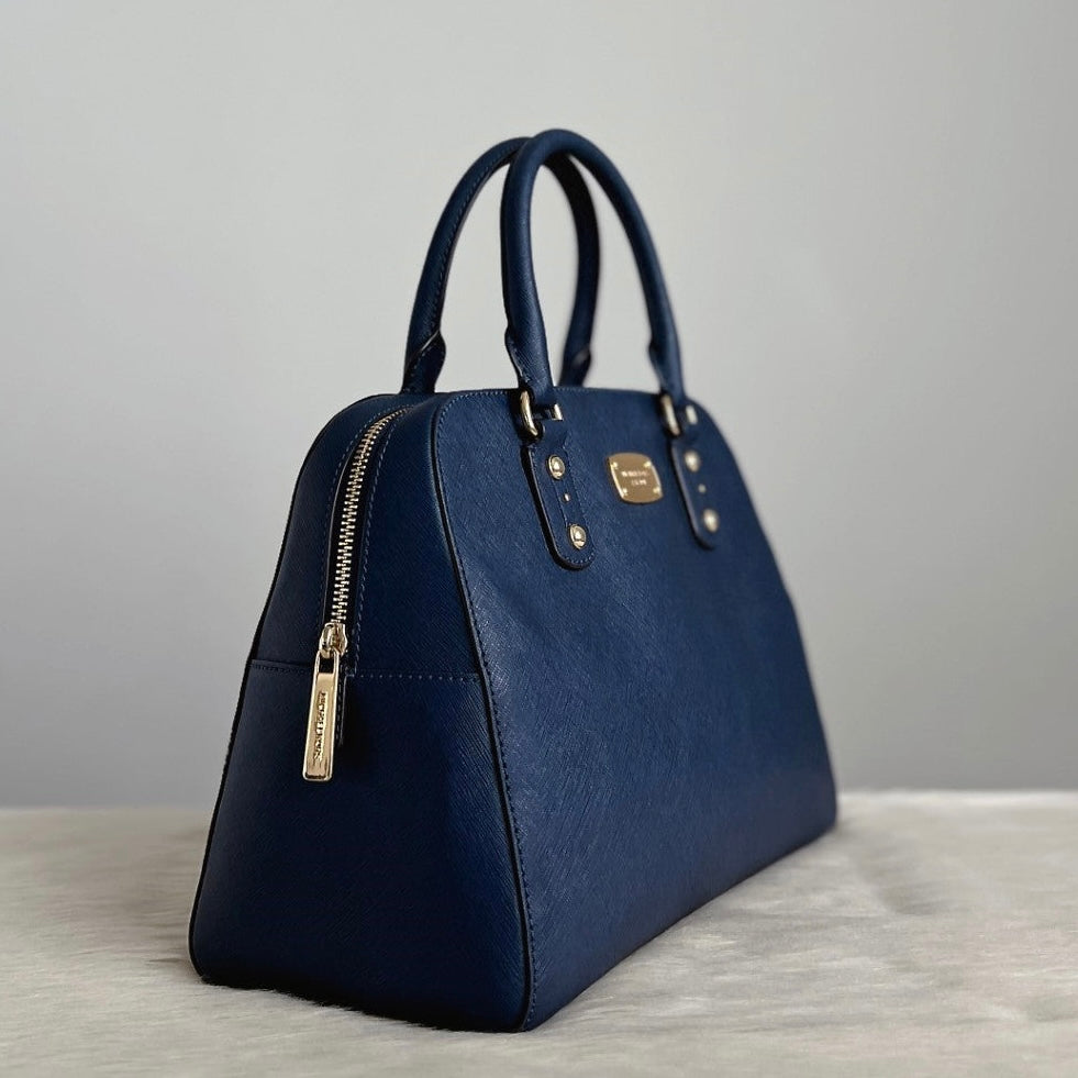 Michael Kors Navy Leather Front Logo Boston 2 Way Shoulder Bag Like New